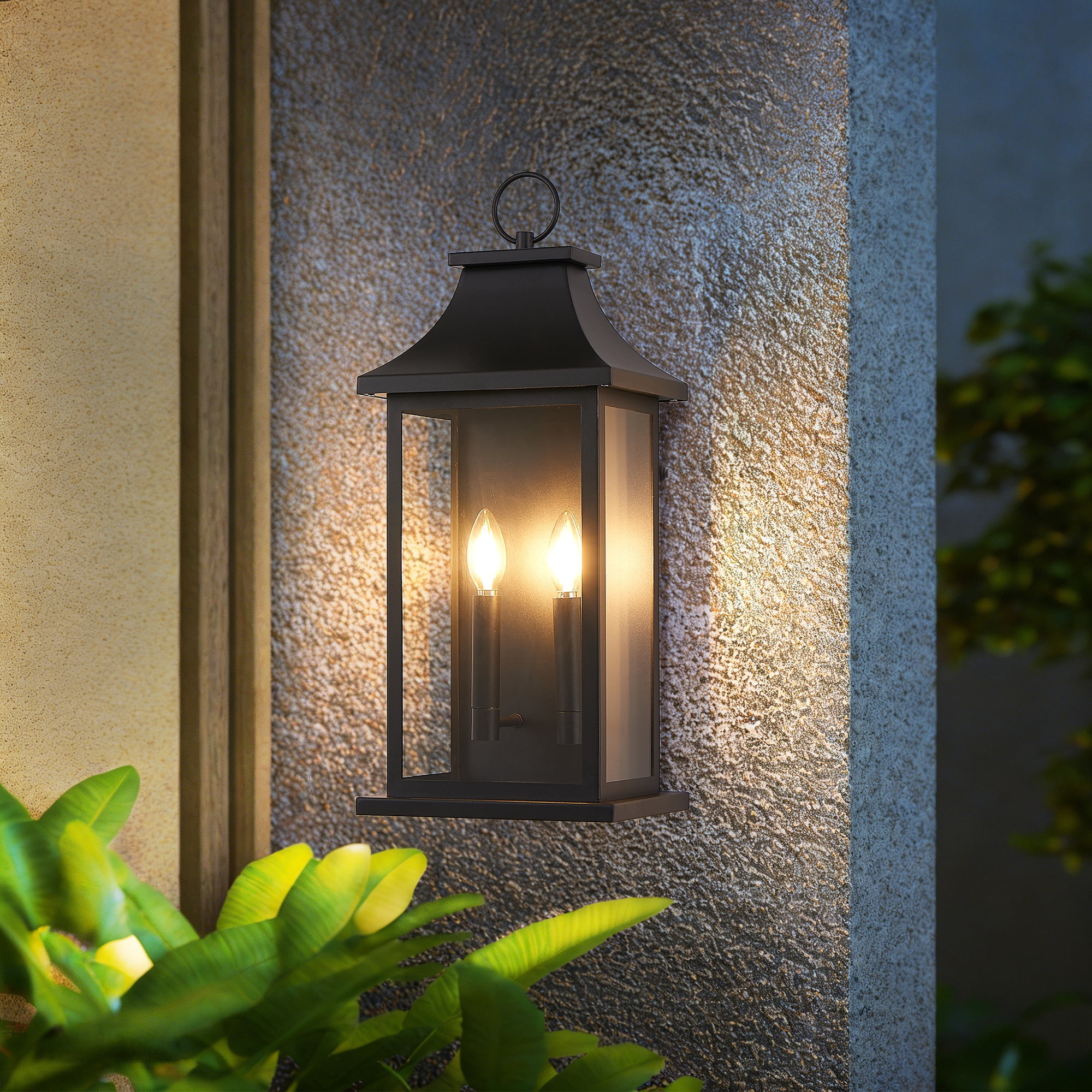 Leumius 2-Pack Outdoor Wall Lantern 2-Light, 22.2" Large Outside Wall Sconce, Modern Black Wall Light Fixture with Glass, Waterproof Exterior Lamp for House, Porch, Garage