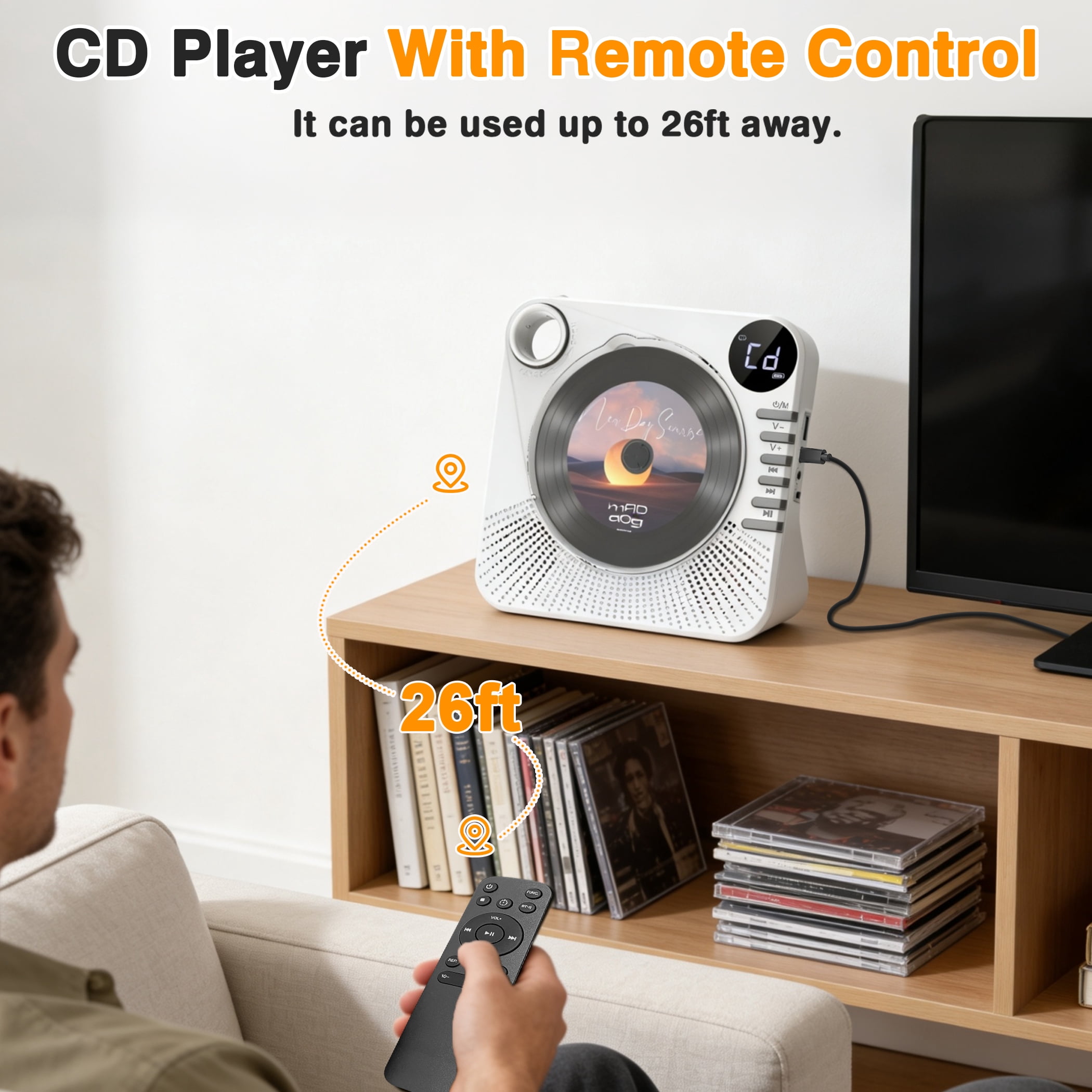 Desktop CD Player Bluetooth with HiFi Dual Speaker, CD Player for Home with Remote Control,Dust Cover,LCD Display,Sleep Timer,EQ Sound,USB/AUX/3.5mm Earphone Jack for Home,Kids,Gift