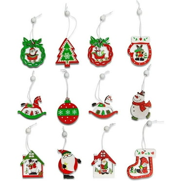Okuna Outpost 24 Pack Wooden Christmas Tree Ornaments, 2 Inch Christmas Ornaments, Small Christmas Ornaments Ideal for Decorating Christmas Tree, Living Room, Fireplace and Outdoor