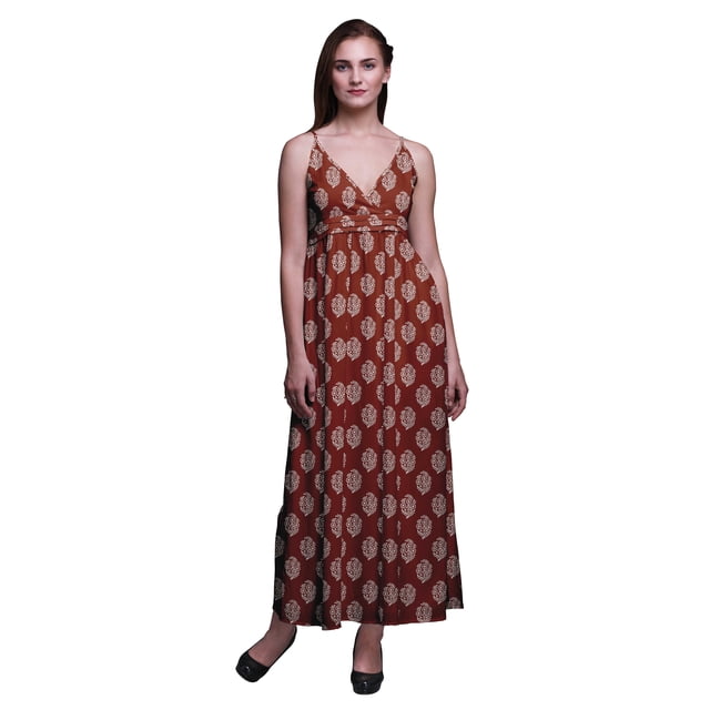 Bimba Robe Longue Maxi à Col en V Imprimée d'Été pour Femmes, Tenue de Villégiature de Vacances - Petit