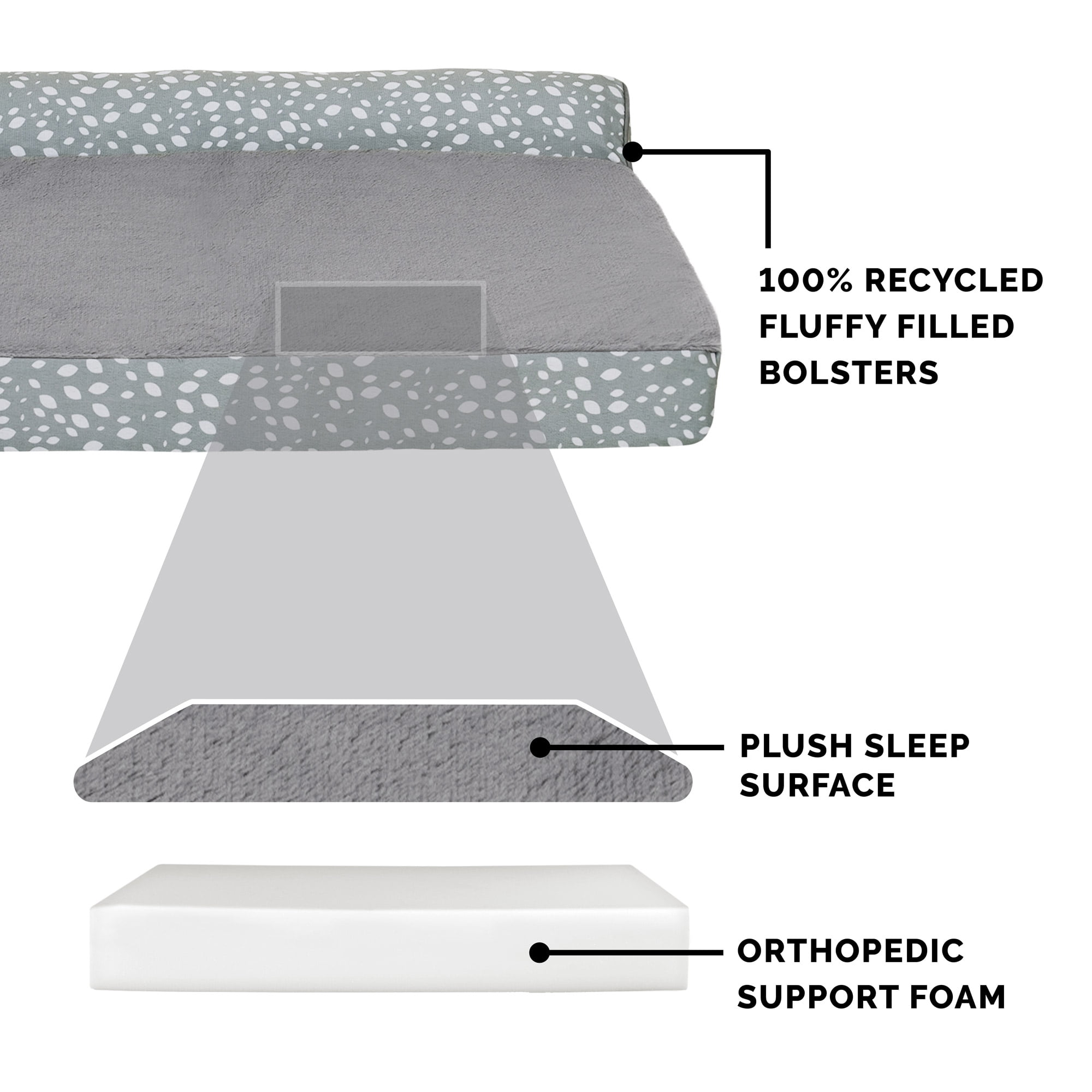 FurHaven Pet Products Plush Faux Fur & Almond Print Orthopedic Deluxe L-Chaise Sofa Pet Bed for Dogs & Cats - Gray Almonds, Jumbo Plus