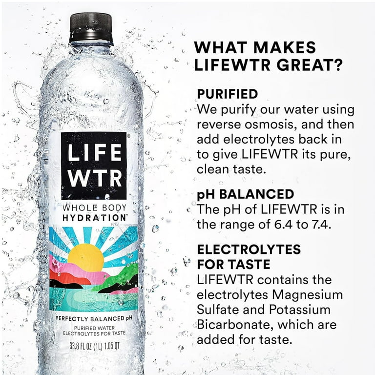 LIFEWTR Purified Drinking Water, 23.6 fl oz, 12 Pack Plastic