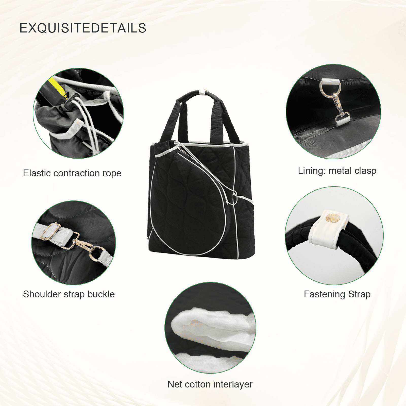 CCGTIOR 2-in-1 Tennis Tote Bag & Tennis Racket Backpack – Extra-Large Quilted Pickleball Racquet Bags, Water-Resistant & Lightweight for Men & Women (Black)