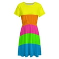 thumbnail image 4 of PLAIN SOLID NEON FLUORESCENT RAINBOW STRIPES 5 COLORS Women's Dress Short Sleeve Summer Sundress Summer Women Clothes, 4 of 7