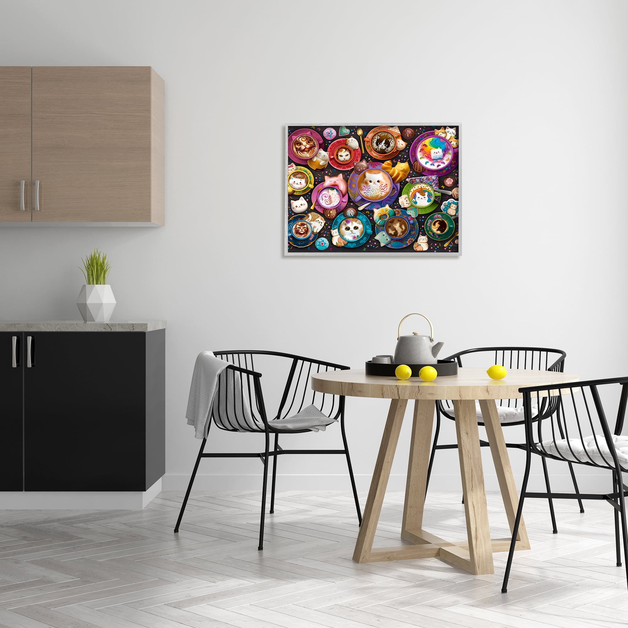 Stupell Industries Various Cat Lattes Food & Beverage Painting Gray Framed Art Print Wall Art, 30 x 24