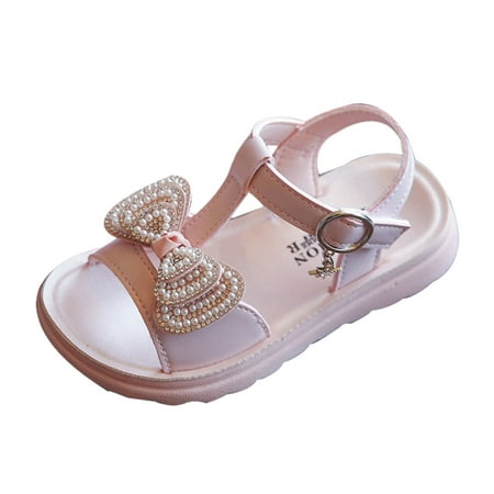 

AnuirheiH Infant Kids Baby Girls Pearl Crystal Butterfly Single Princess Shoes Sandals Clearance