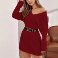 thumbnail image 5 of Naughtyhood Sweater Dress for Women,Women Fashion Casual Solid Round Neck Long Sleeve Pullover Knit Sweater Dress Red M, 5 of 6