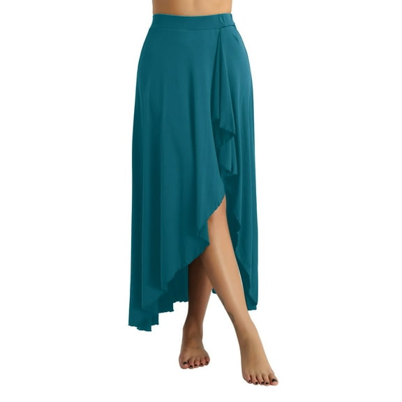 CHICTRY Womens Asymmetrical Wrap Skirt Ballroom Lyrical Dance Performance Costume Maxi Split Long Skirt Green L