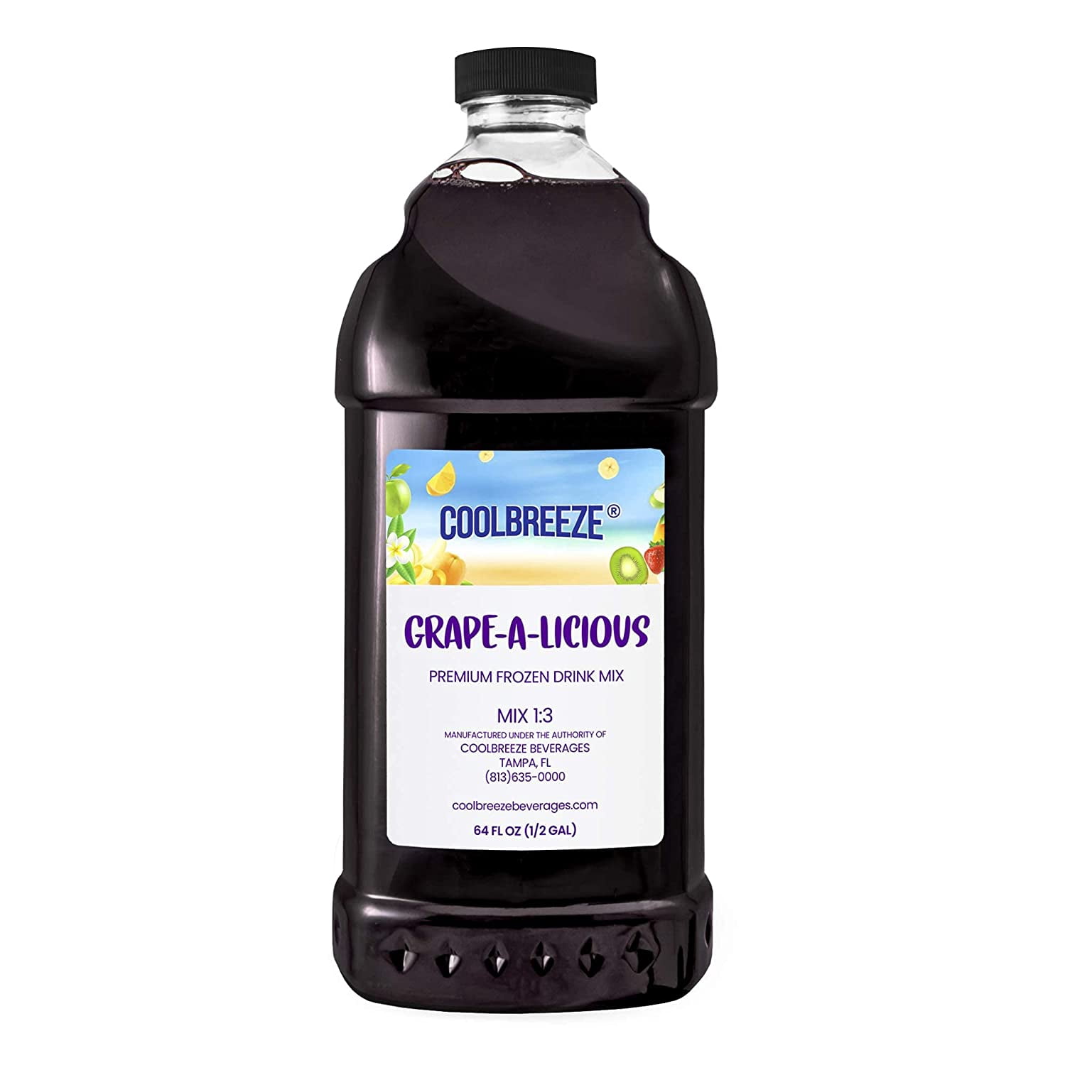 Cool Breeze Beverages Shelf Stable All Natural Fruit/Drink Mix - 1/2 Gal (64fl oz) Bottle - Grape 100%