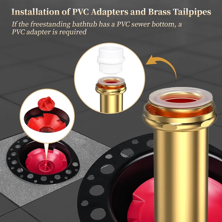 PVC Freestanding Bathtub Drain Rough-in Kit – Brass Tailpiece & Adapters For Easy Floor-Mount Installation