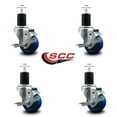 thumbnail image 2 of 3 Inch Blue Poly Swivel 1-3/4 Inch Expanding Stem Caster Set with Brake SCC, 2 of 2