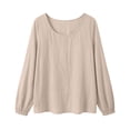 thumbnail image 5 of Lmueinov Long Sleeve Shirts for Women Cotton Linen Crew Neck Loose Fit Pullover Tops Solid Lightweight Casual Trendy Summer Fall Vacation Outfits, 5 of 6