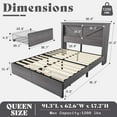 thumbnail image 6 of Papajet Queen Bed Frame with Bookcase Headboard & Charging Station, 2 Storage Drawers, Grey, 6 of 9
