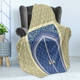 thumbnail image 4 of Moroccan Soft Flannel Fleece Throw Blanket, Medieval Door with Ottoman Architecture Persian Influences Culture Design, Cozy Plush for Indoor and Outdoor Use, 50" x 70", Blue Beige, by Ambesonne, 4 of 5