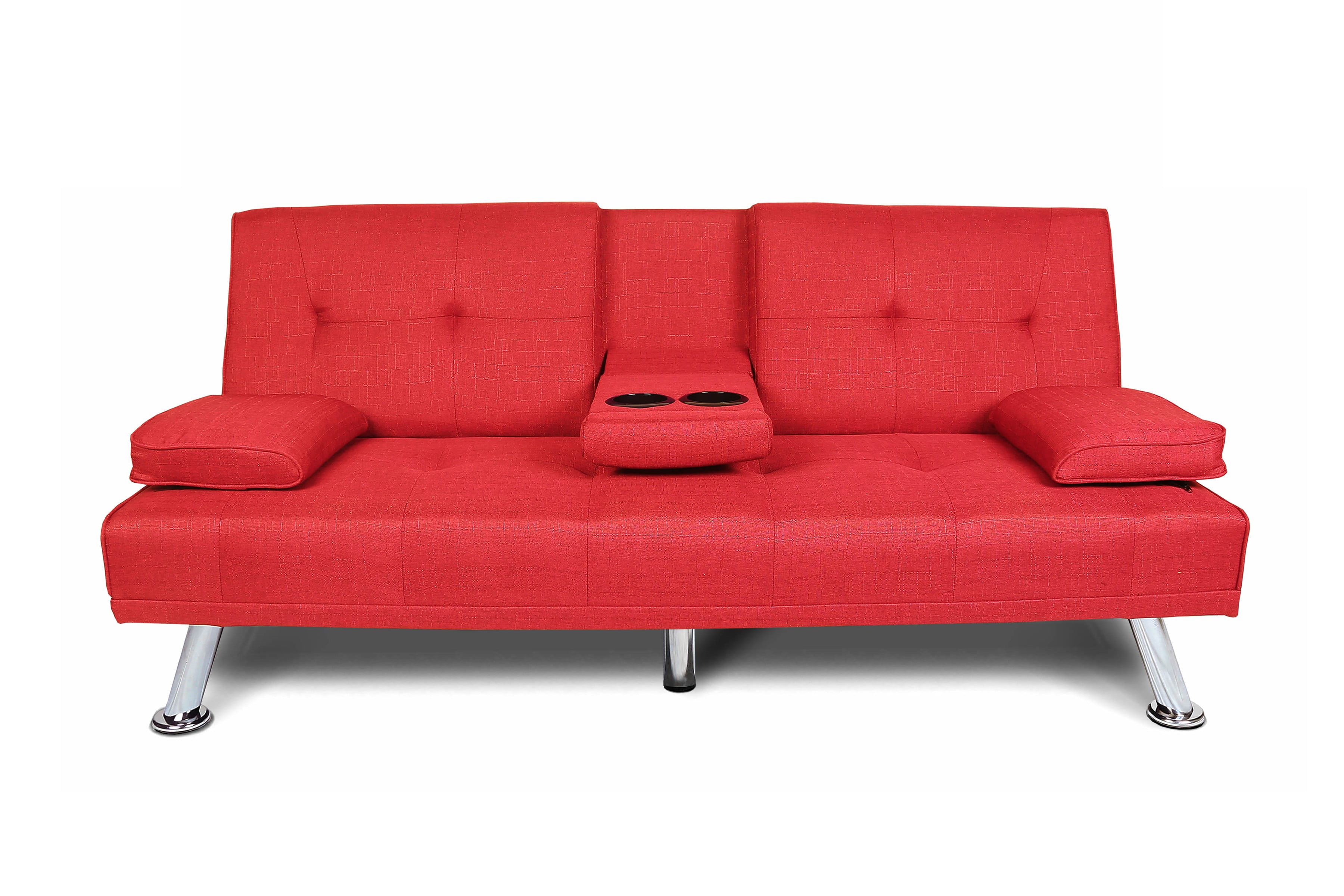 Red Sleeper Sofa Convertible Couch Full Bed Futon Living Room Furniture Guests 
