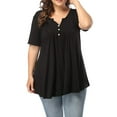 thumbnail image 2 of Women's Plus Size Henley V Neck Button up Tunic Tops Casual Short Sleeve Blouse Shirts, 2 of 6