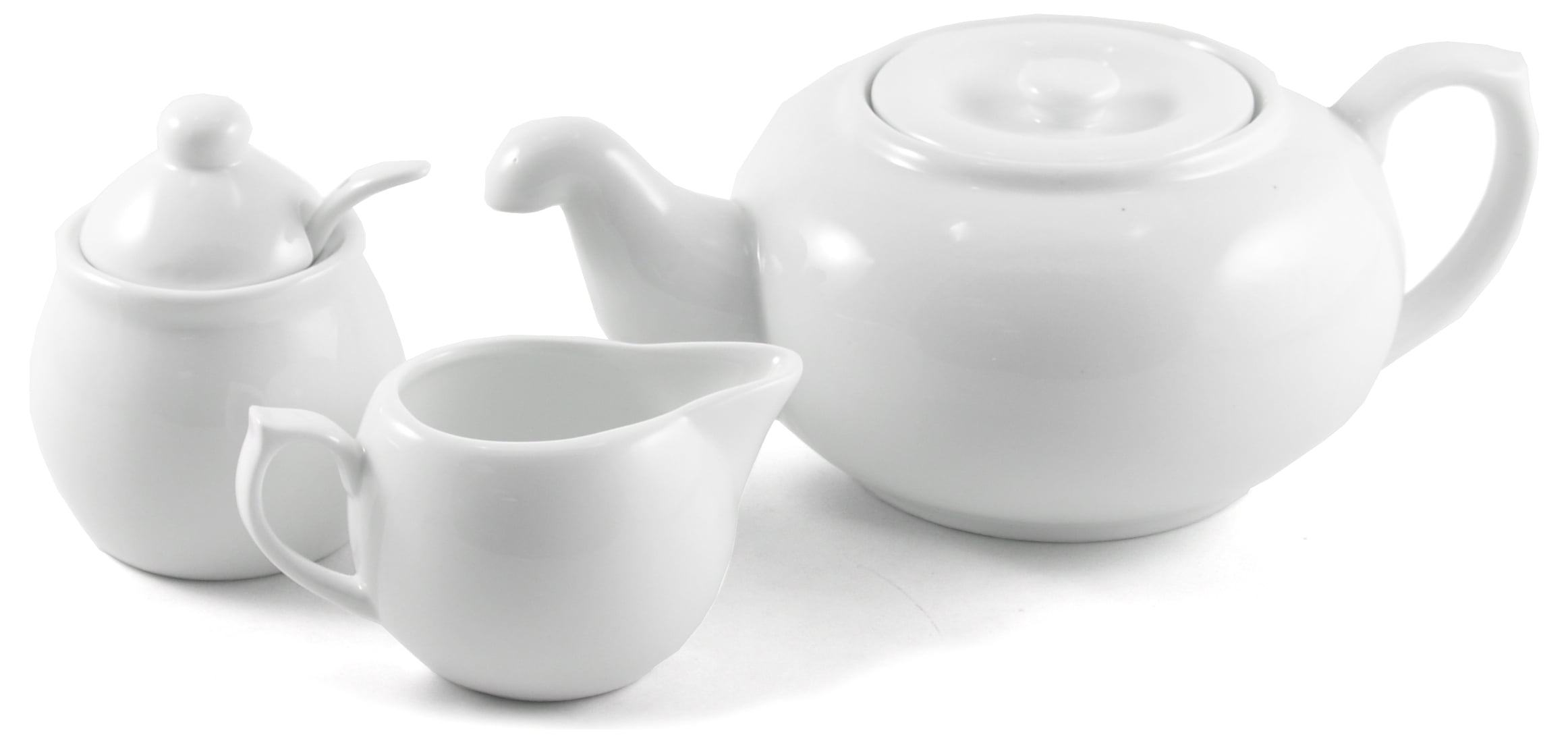 OmniWare White Ceramic Teapot Set with Creamer and Sugar, 3 Piece Set