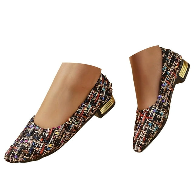 Dakaela Chaussures Plates pour Femmes Ballerines Décontractées Mocassins Habillés Confortables en Toile à Enfiler Escarpins à Talon Bas