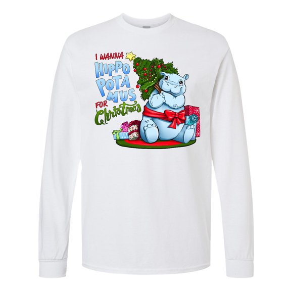Inktastic I Wanna Hippopotamus for Christmas Cute Hippo Long Sleeve T-Shirt