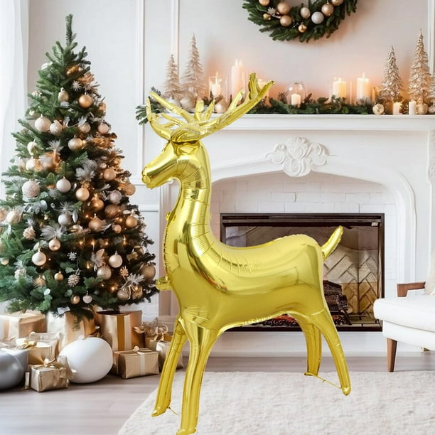 Reno Decorativo de Aluminio para Fiestas Navideñas | Dorado | 122,5 X 83,5 X 55 Cm | Ligero | Forma de Reno