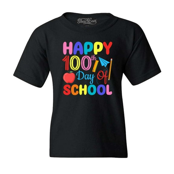 Shop4Ever Kids Happy 100th Day of School Teacher Student  Graphic Child's Youth T-Shirt Small Black