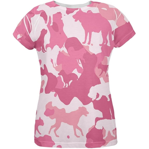 Dog Pink Camo All Over Womens T-Shirt - X-Large