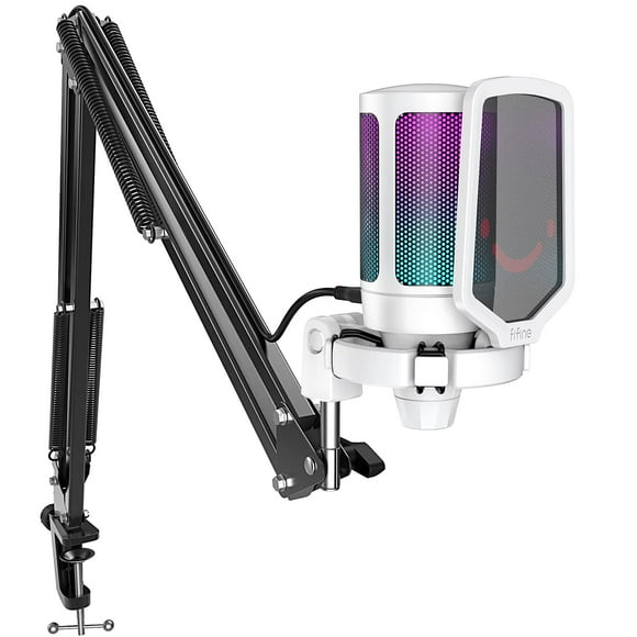 Micrófono USB para streaming de videojuegos FIFINE A6T blanco con accesorios