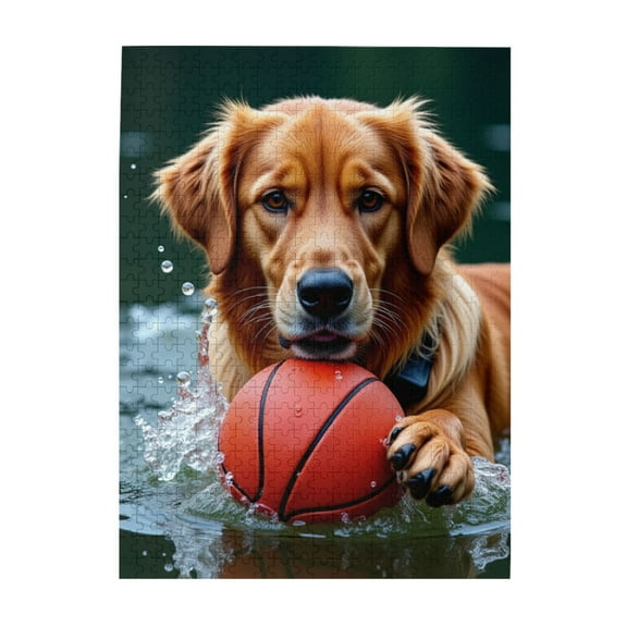 Golden Retriever With Basketball 500 Piece Adult Jigsaw Puzzle Challenging And Fun Activity For Puzzle Lovers Relaxing Brain Teaser Great Gift Idea Quality Wooden Pieces
