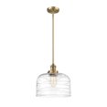thumbnail image 4 of Innovations Lighting  Franklin Restoration Bell - 1 Light 12" Stem Hung Mini Pendant Brushed Brass/Clear Deco Swirl, 4 of 5