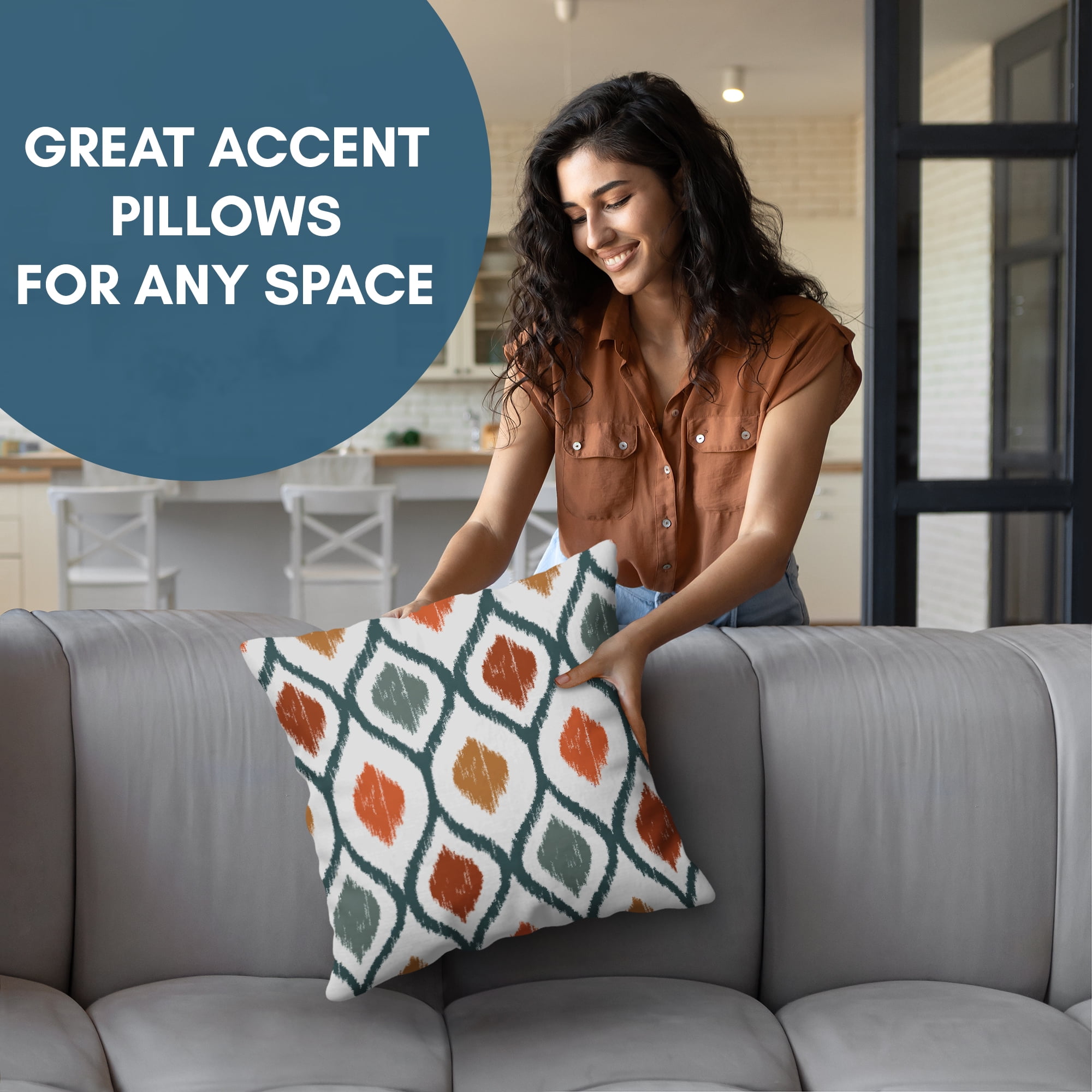 Americanflat 20"x20" Blue and Orange Diamond Pattern Design Throw Pillow with Premium Polyester