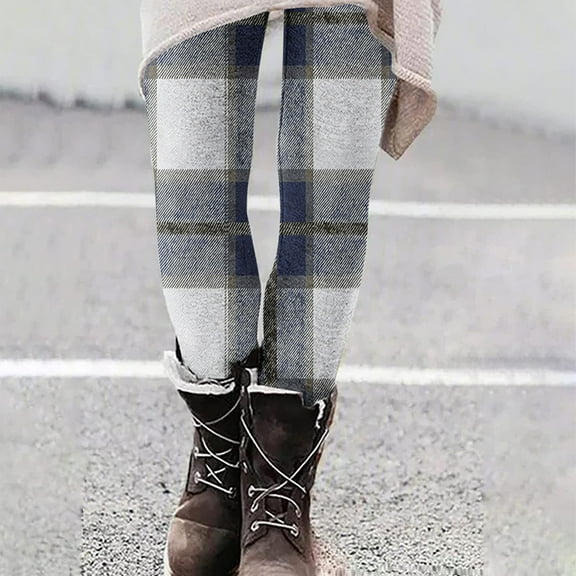 Qulqfy Women's Black Leggings Yoga Stretch Active Plaid Pants Compression Fall High Waisted Leggings for Women