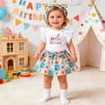 thumbnail image 2 of HAYIMI Baby Girl 1st Birthday Outfit Sets, Ruffle Sleeve My 1st Birthday Romper Floral Plaid Skirt and Bow Headband Party Leisure Clothes Sets, 2 of 7