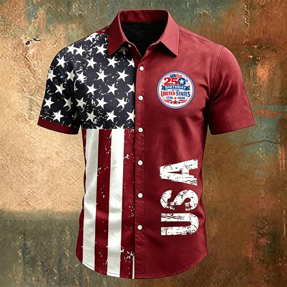 Dwelliawo 250 Anniversary Shirt America Apparel Funny 4th of July Tshirt Mens Polo Fourth Accessories Button Up USA Patriotic Outfits Wine L