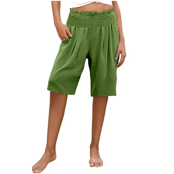 Bermuda Shorts for Women Casual Loose Lounge Athletic Shorts with Pockets Knee Length Sweat Shorts for Summer Green S