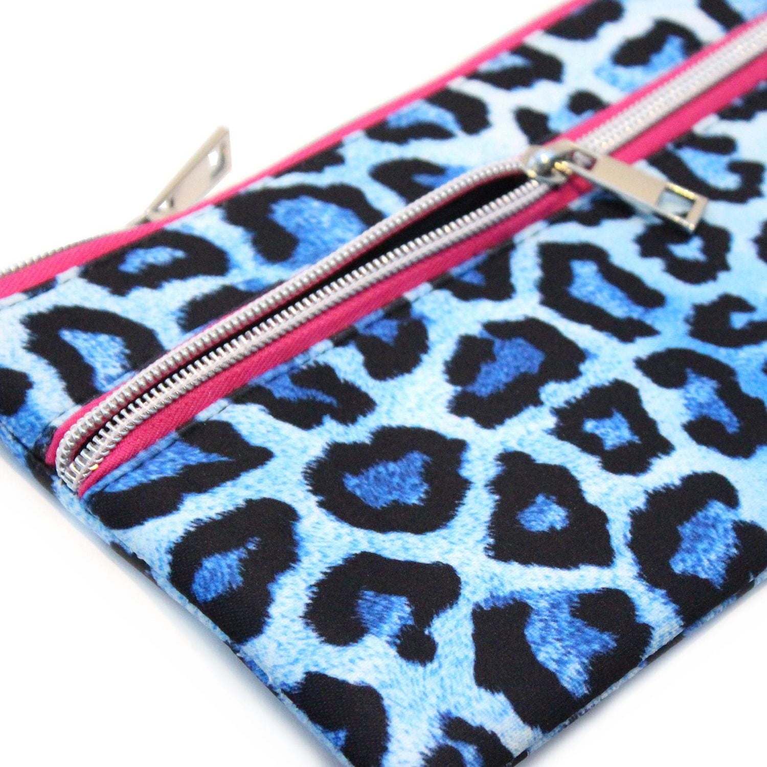 Pen+Gear Leopard Print Pencil Pouch in Blue with 2 Zip Compartments