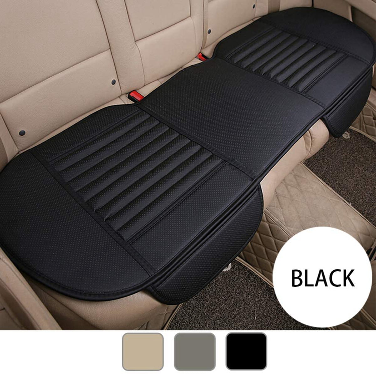 Non-Slip Bottom & Storage Pockets Car Rear Bench Seat Cushion Cover Pad Mat Filling Bamboo Charcoal 53.15'' x 19.29'' Beige Fit 95% of Vehicles Premium PU Leather Car Seat Cover 