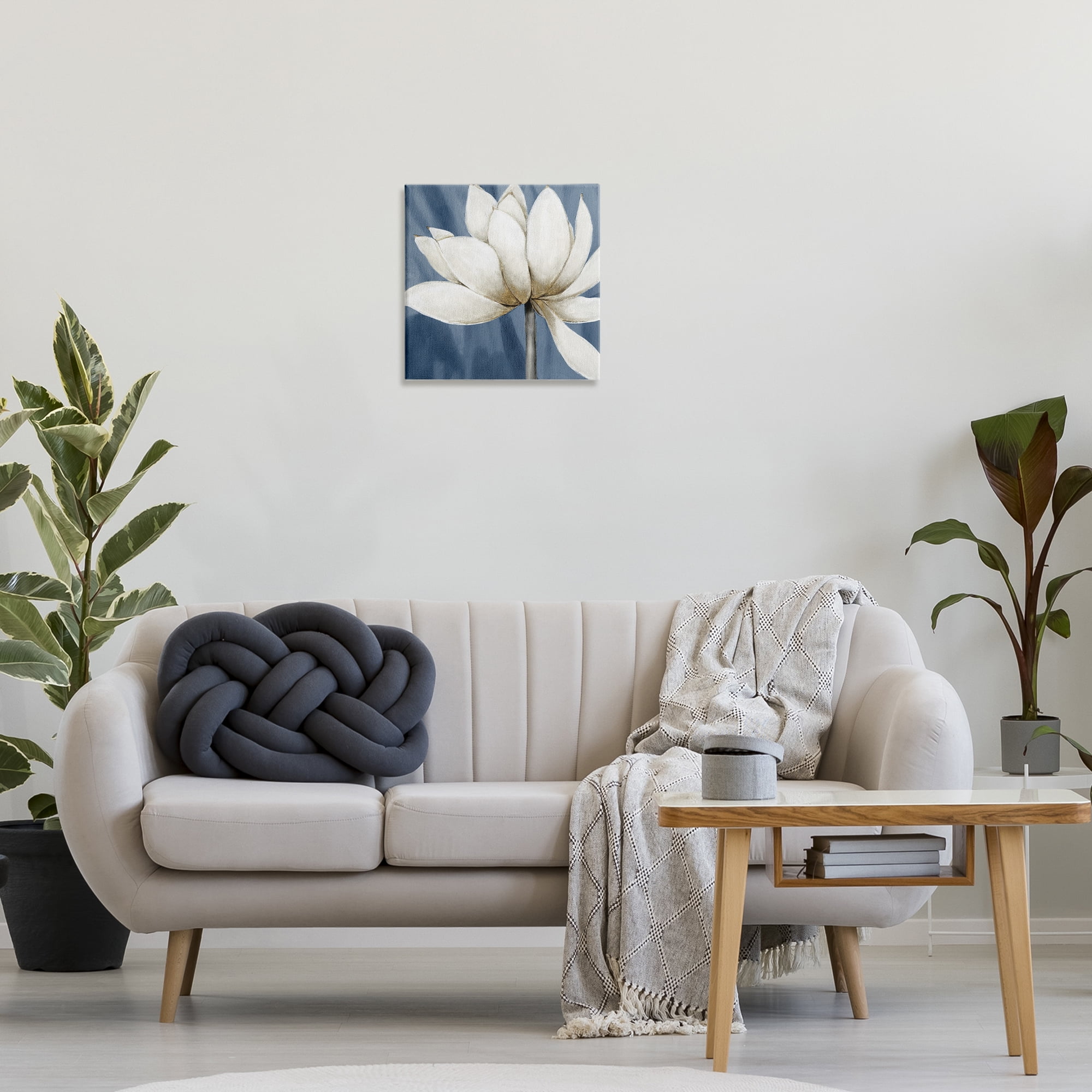 Stupell Industries White Lotus Petals Botanical & Floral Painting Gallery Wrapped Canvas Art Print Wall Art, 17 x 17