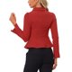 thumbnail image 3 of BLAZERS DE OFICINA DE UNA SOLA FILA CON MANGAS LARGAS Y HEM RUFFLE DE COLLAR PETER PAN ELEGANTE PARA MUJERES CHIC XS ROJO, 3 of 6