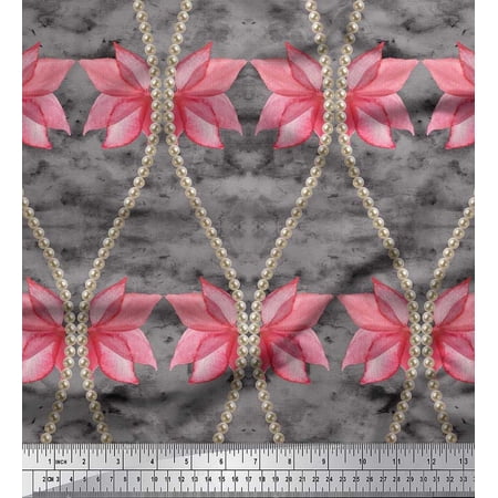 Soimoi Polyester Crepe Fabric Floral & Ogee Damask Fabric Prints by Yard 42 Inch Wide