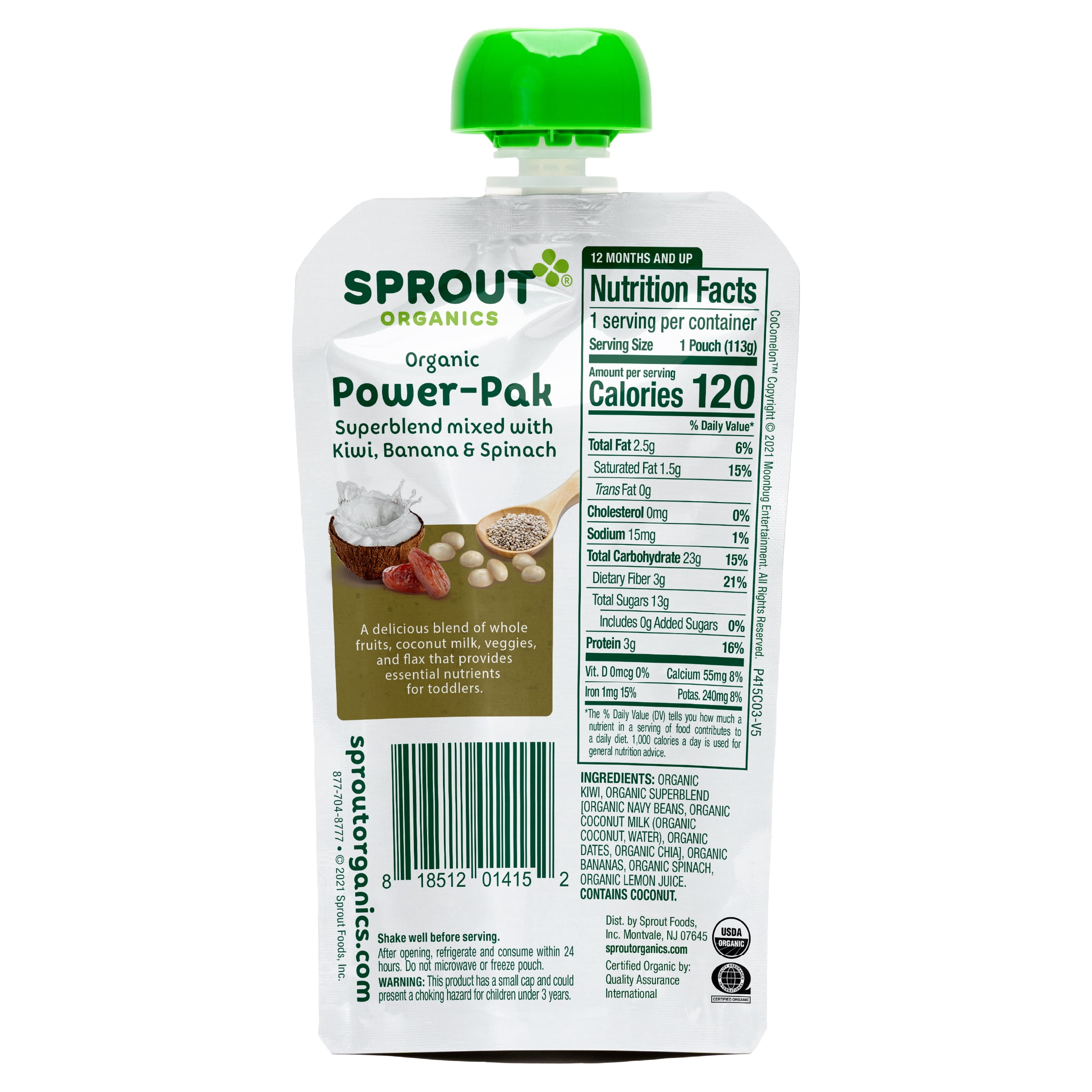 Sprout Organics, Kiwi Banana Spinach, Power Pack Toddler Food Pouch, 3.5 oz