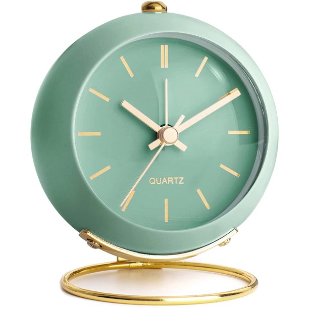 Battery Operated Desk Alarm Clocks with Light,Retro Silent No Ticking