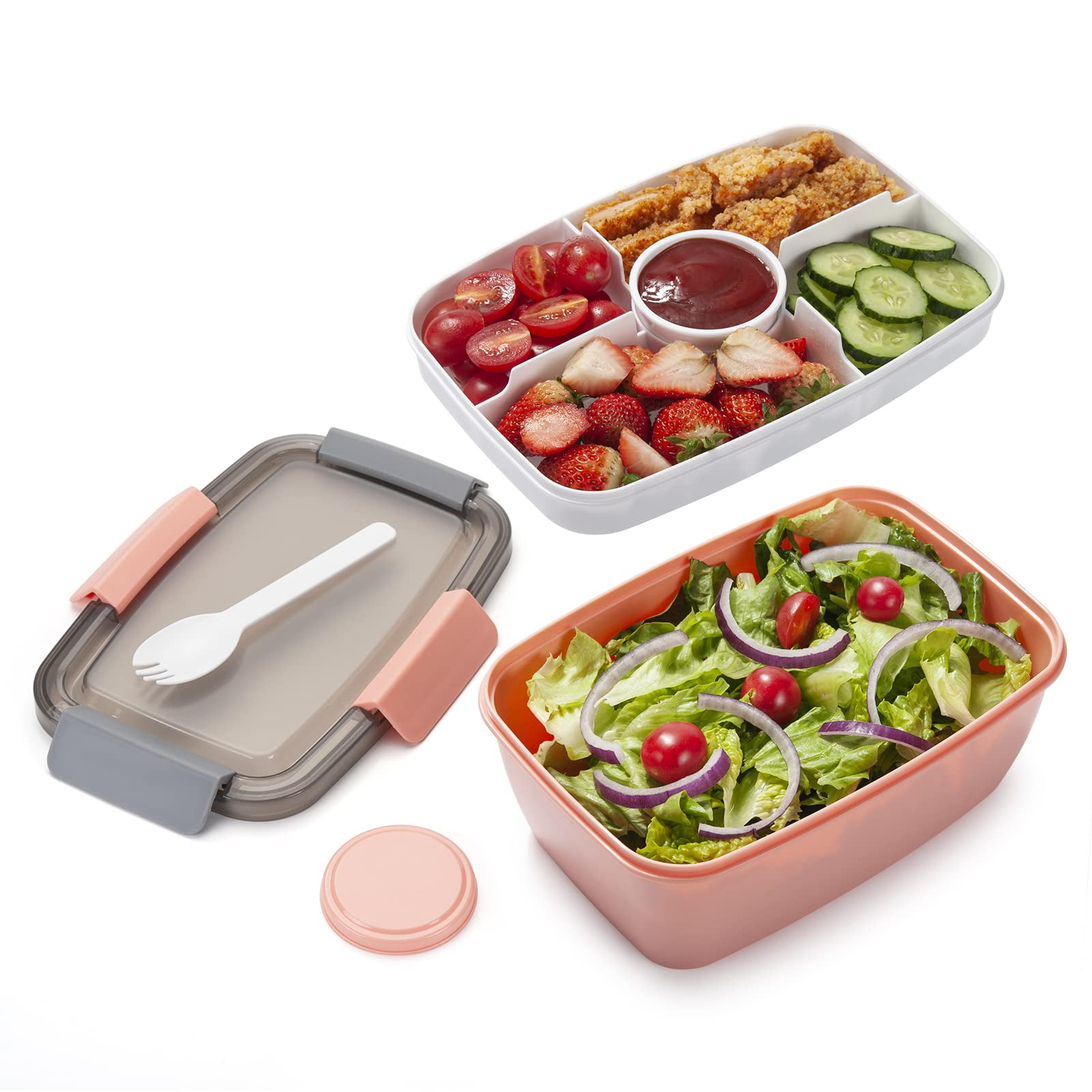 Salad Lunch Container To Go, 68oz Salad Bowls with 4 Compartments