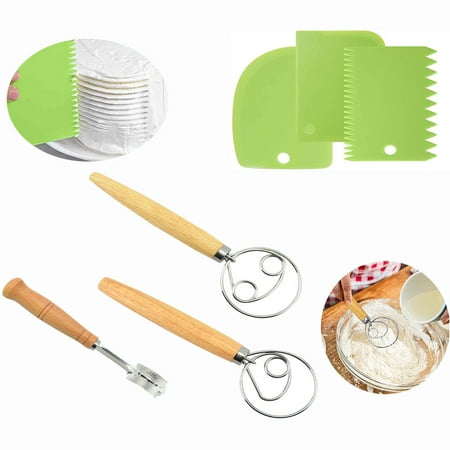 

SNNROO Danish Dough Whisk - Large - Dutch Dough Whisk Hand Mixer for Bread Cookie Dumpling or Pizza Dough - with Dough Scrapers - Baking Tool（Color random delivery）