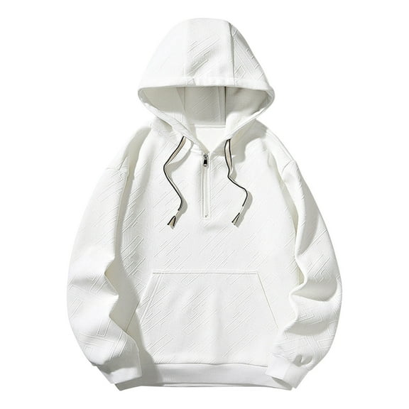 XuJwPNcy Men's Hoodie Quarter Zip Pullover Solid Color Hoodies Casual Long Sleeve Athletic Hooded Drawstring Sweatshirt for Men(White,X-Large)