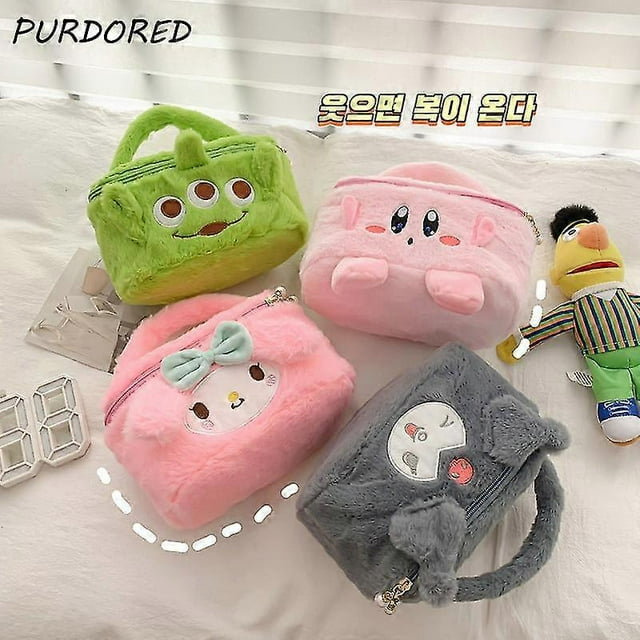 Purdored 1 Pc Warm Winter Fur Makeup Bag Women Soft Cartoon Large Makeup Bag Female Travel Make Up Case Necessaries