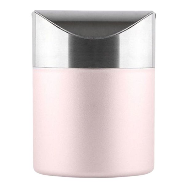 Inteprter Cubo de basura de escritorio de acero inoxidable, bote de basura con tapa abatible, cesto de basura de escritorio, organizador de cubo Suministros de limpieza para el hogar Rosa