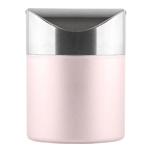 Cubo de basura de escritorio Wosthever acero inoxidable tapa abatible color rosa