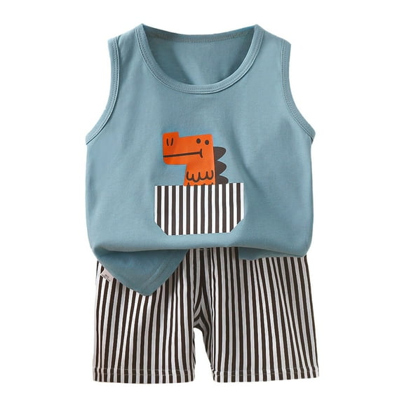 HUCOAE Boys Outfit Summer Baby Boy Clothes Baby Boy Summer Clothes Sleeveless Tank Tops Vest T-Shirt   Casual Shorts Toddler Outfits Set 6-9 Months Sky Blue