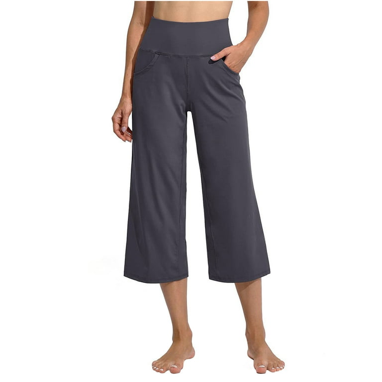 RQYYD Clearance Capri Pants for Women Wide Leg Yoga Pants with Pockets High  Waist Casual Dress Crop Pants(Gray,XXL)