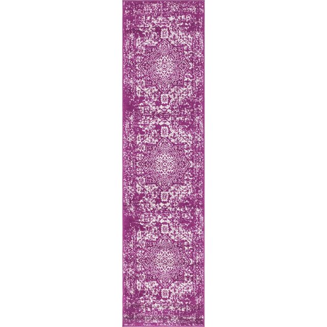 Unique Loom Richmond Medallion Border Rug 2' x 8' Runner Purple/Ivory